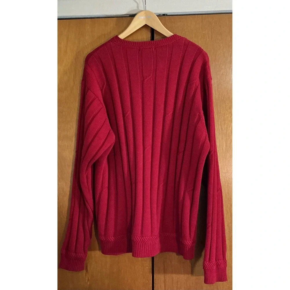 Nautica Mens Red 100% Cotton Ribbed Knit Crew Neck Pullover Classic Sweater L‎
